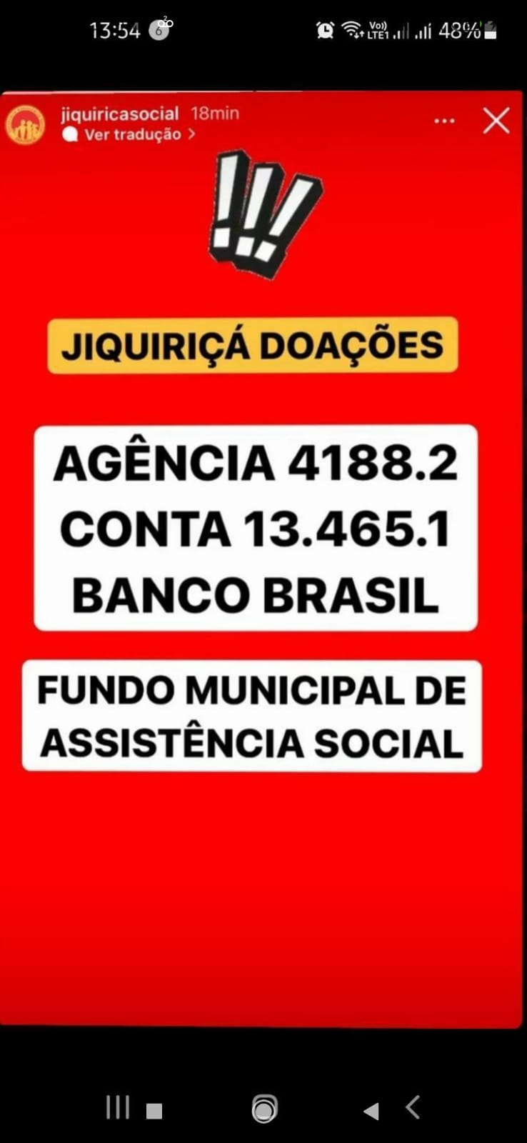 Conta para doações