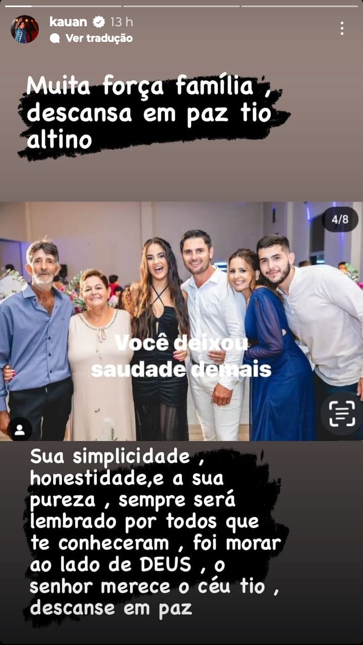 Cantor sertaneja publica homenagem ao tio no seu perfil