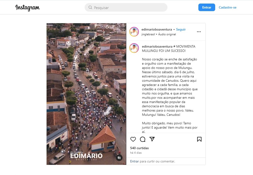 Vídeo da carreata realizada no dia 6 de julho em Mulungu do Morro