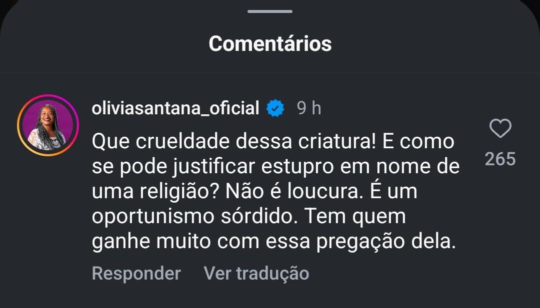 Comentário da deputada Olívia Santana